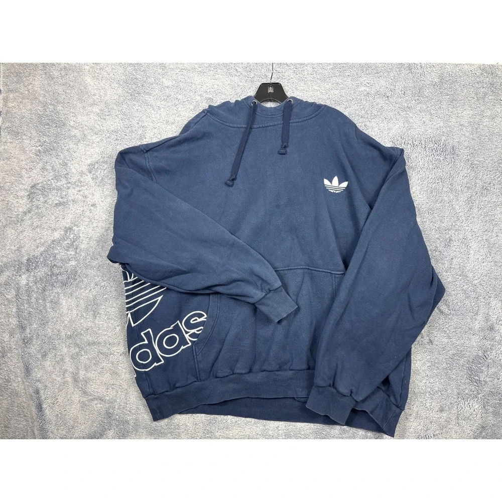 Adidas Mens 3XL Navy Hoodie Oversized Trefoil Big Logo Streetwear Sweatshirt